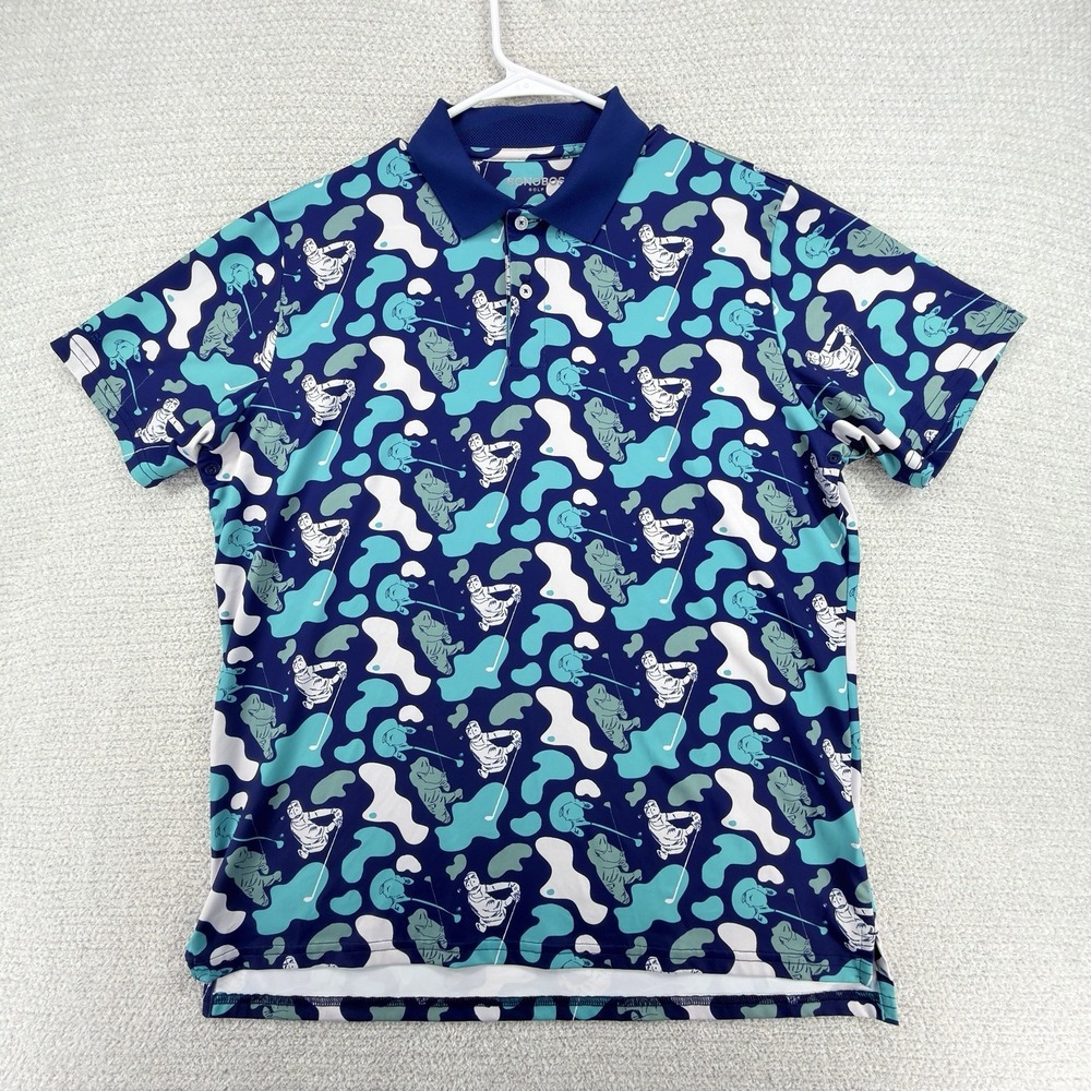 Bonobos Golf Polo Shirt Mens Large Slim Fit Golfer Print‎ Performance Stretch